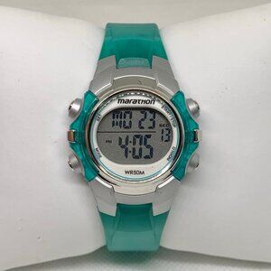 Marathon women digital watch silver blue tone plastic 34mm running